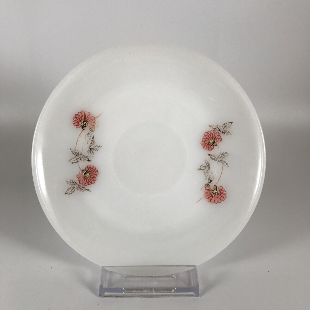 Fire King Fleurette Saucer Milk Glass Pink Yellow Floral Vintage Replacement